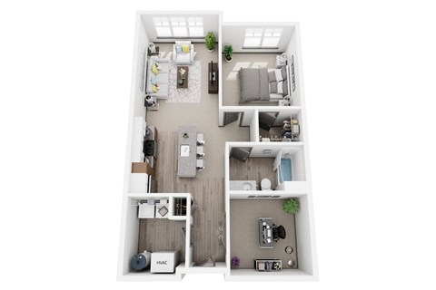 Floor plan for 1 bed, 1 bath, 840 sqft